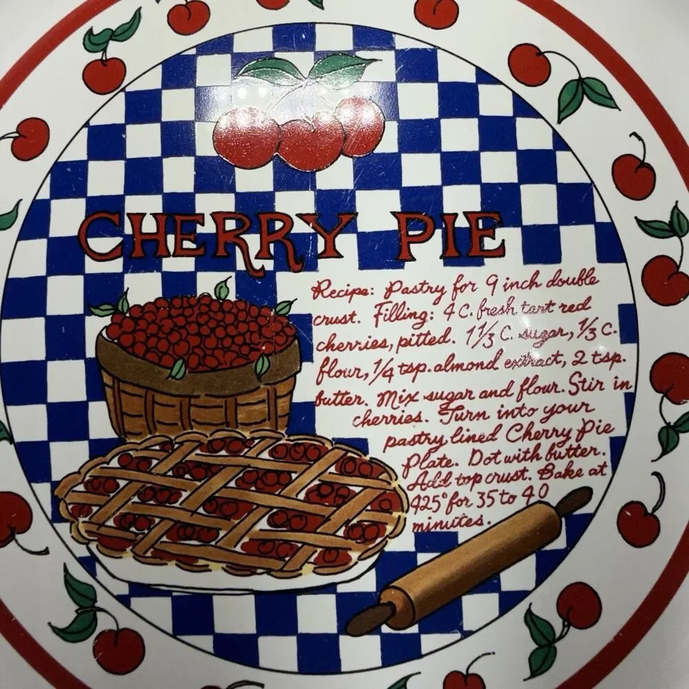 VTG Cherry Pie  Recipe Plate Indoor Outfitters Cottage Core Granny Fall Decor